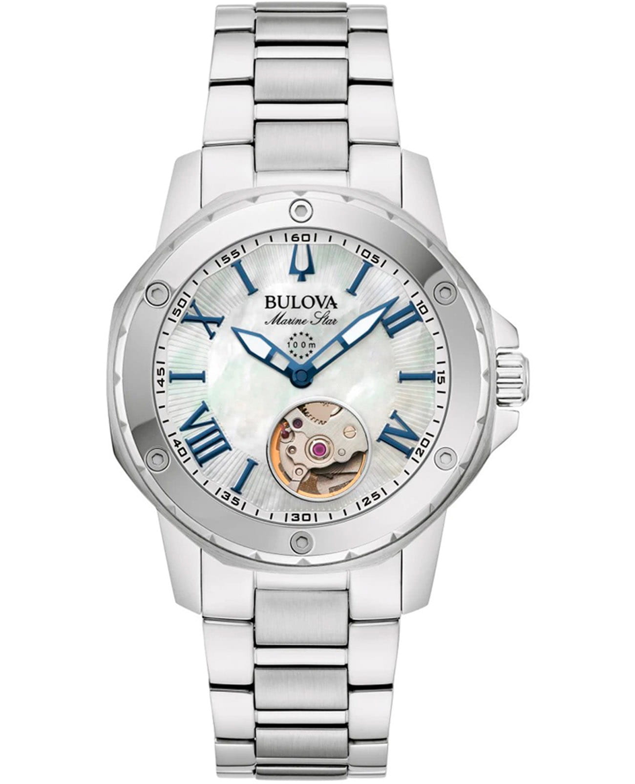 Bulova Bulova Marine Star Ladies 96L326  96L326 механические женские часы перламутровый циферблат, браслет нержавеющая сталь — вид спереди