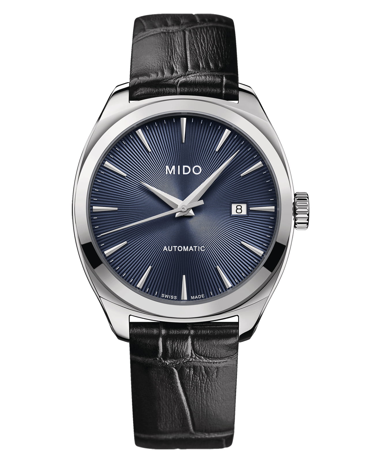 Mido Mido Belluna Royal Gent M024.507.16.041.00  M0245071604100 механические мужские часы синий циферблат, браслет кожаный — вид спереди