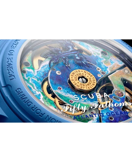 Swatch Swatch x Blancpain Atlantic ocean SO35A100 механические мужские часы часы крупный план синий циферблата