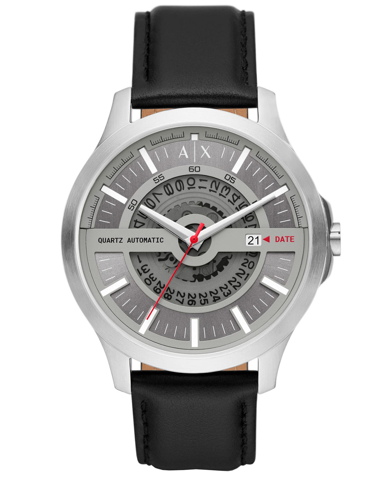 Armani Exchange Armani Exchange Hampton AX2445  AX2445 кварцевые мужские часы серебристый циферблат, браслет кожаный — вид спереди