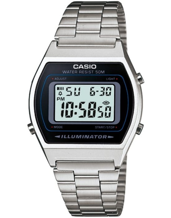 Casio Casio Vintage B640WD-1AVDF (B640WD-1A)  B640WD-1A кварцевые мужские часы черный циферблат, браслет нержавеющая сталь — вид спереди