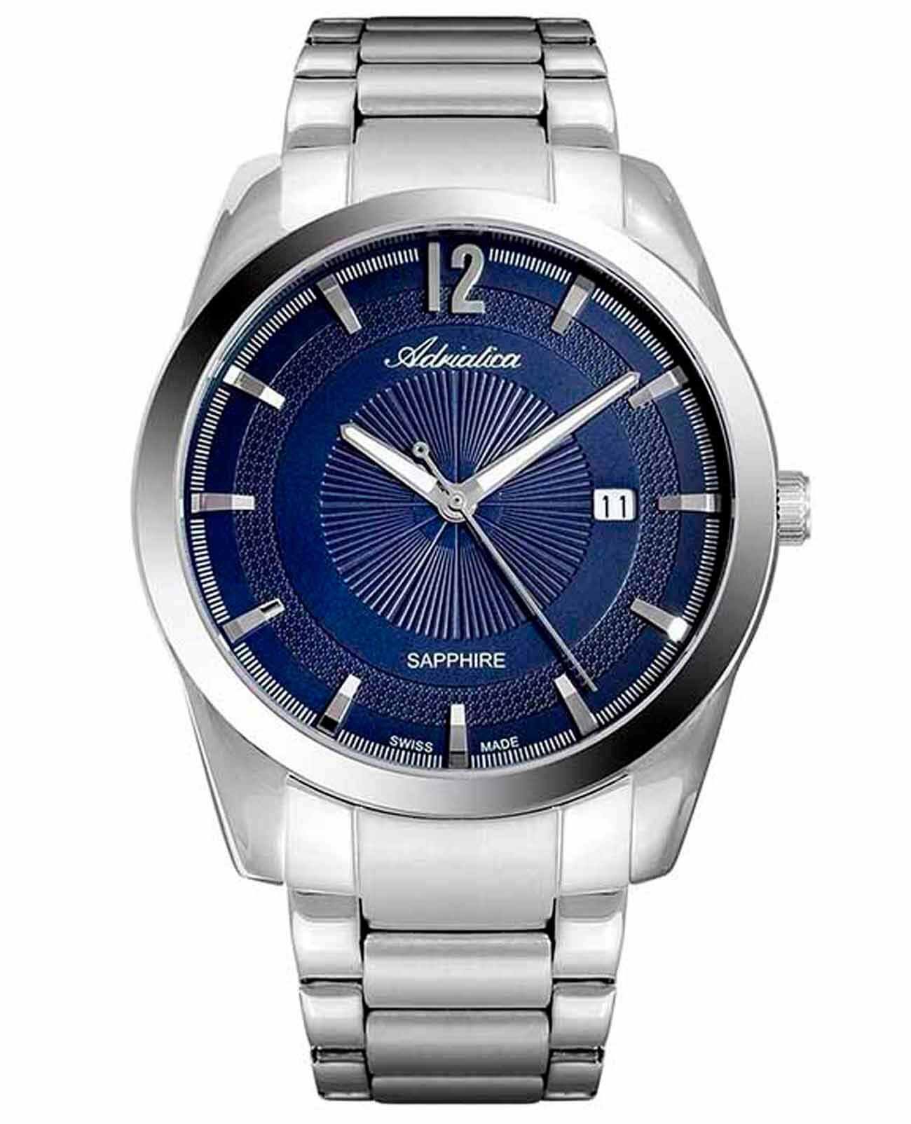 Adriatica Adriatica Premiere A8301.5155Q  A8301.5155Q кварцевые мужские часы синий циферблат, браслет нержавеющая сталь — вид спереди
