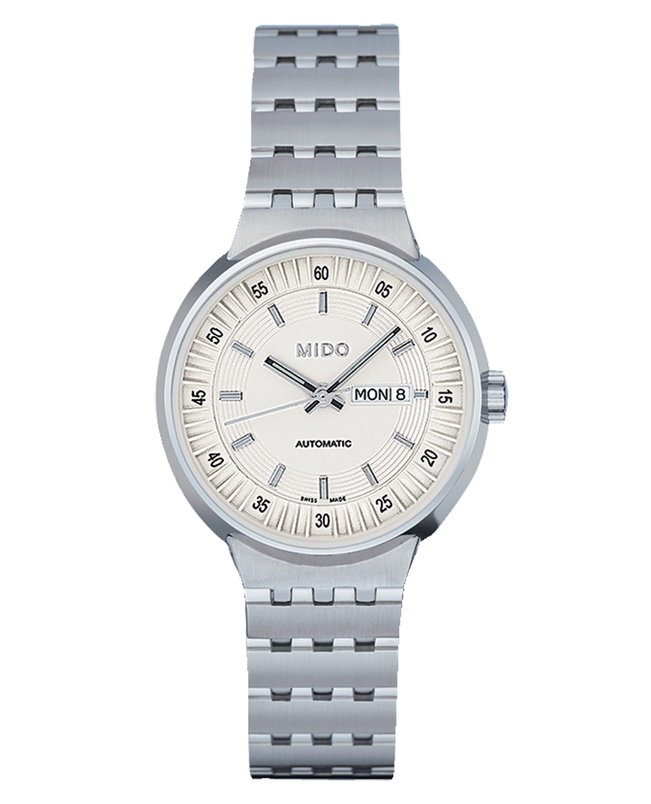 Mido Mido All Dial M7330.4.11.12  M733041112 механические женские часы белый циферблат, браслет нержавеющая сталь — вид спереди