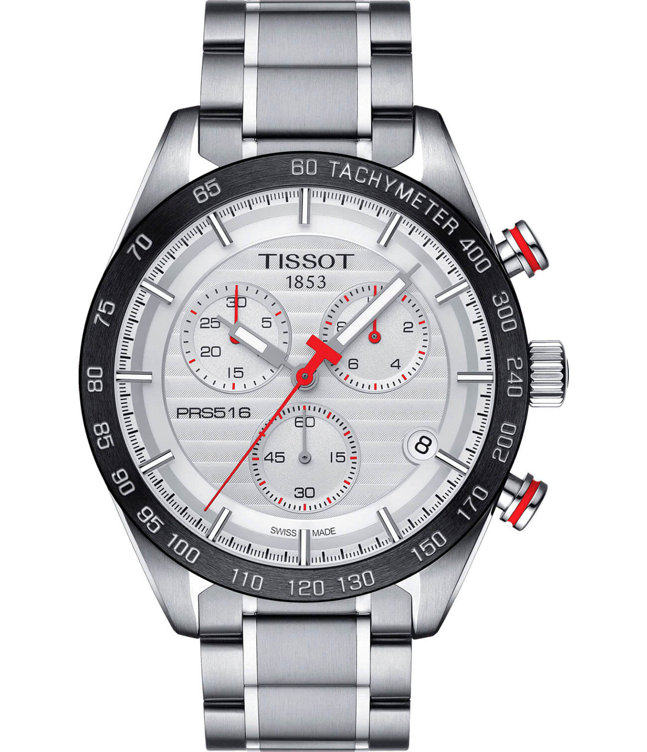Tissot Tissot PRS 516 Chronograph T100.417.11.031.00 PRS 516 T1004171103100 кварцевые мужские часы белый циферблат, браслет нержавеющая сталь — вид спереди