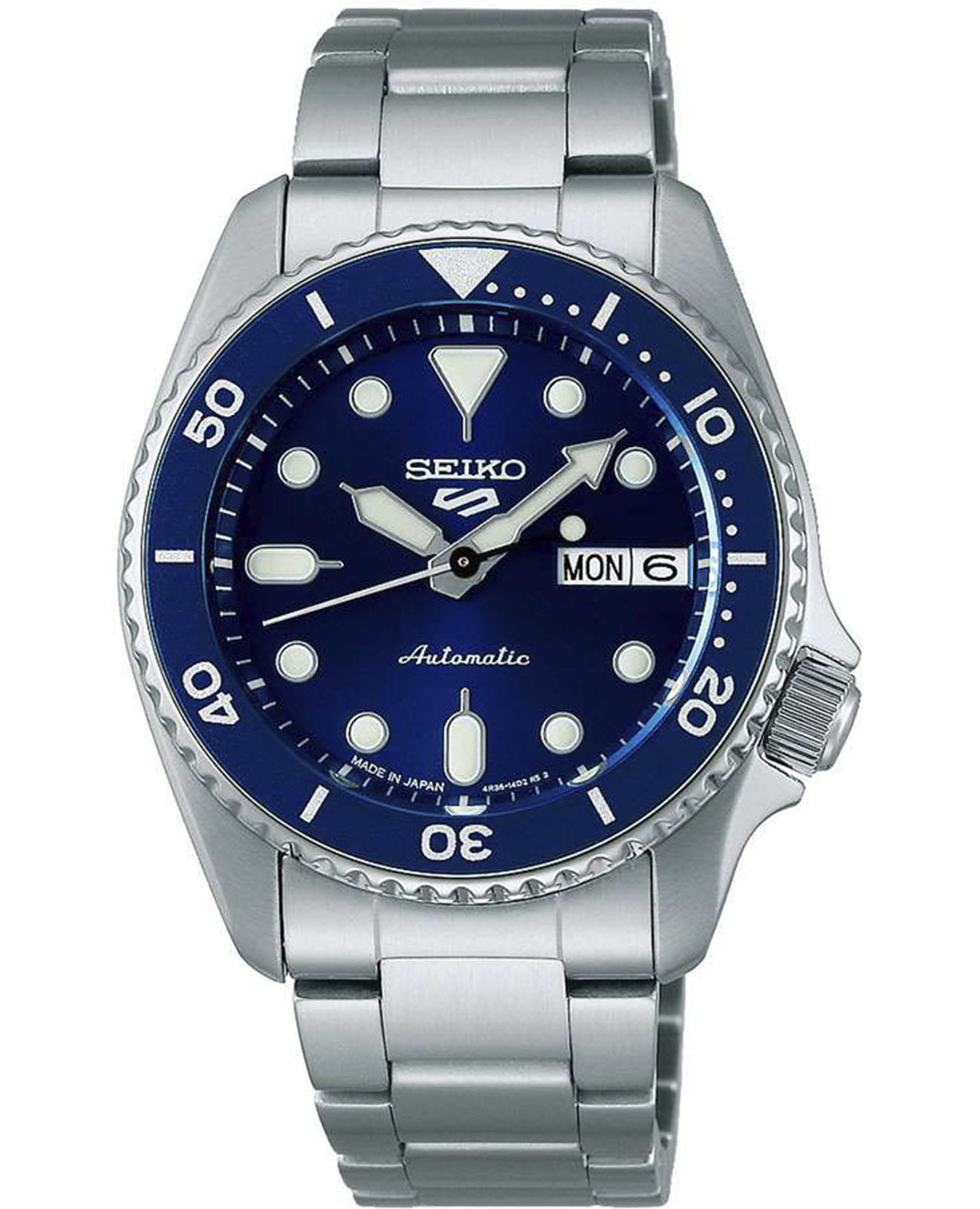Seiko Seiko 5 Sports SBSA299  SBSA299 механические мужские часы синий циферблат, браслет нержавеющая сталь — вид спереди