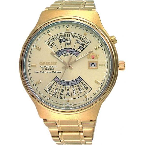 Orient Orient EU00008C (FEU00008C)  FEU00008C механические мужские часы желтый циферблат, браслет  — вид спереди