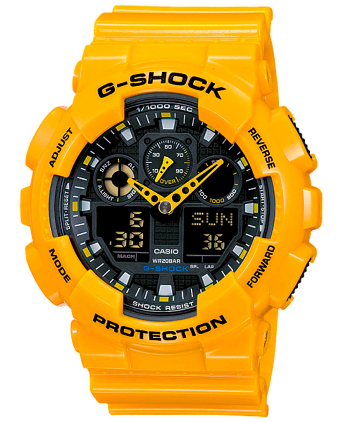 Casio Casio G-Shock GA-100A-9ADR (GA-100A-9A) GA-100 GA-100A-9A электронные мужские часы черный циферблат, браслет пластик — вид спереди