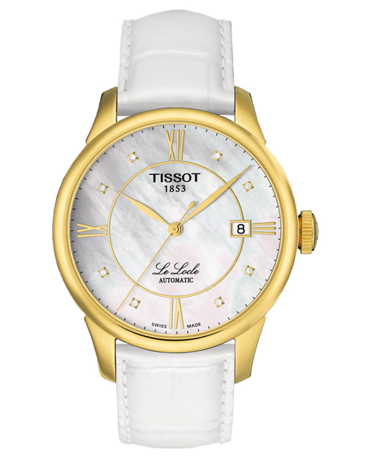 Tissot Tissot T-Classic Le Locle Automatic T41.5.453.86 Le Locle Automatic T41545386 механические мужские часы перламутровый циферблат, браслет кожаный — вид спереди