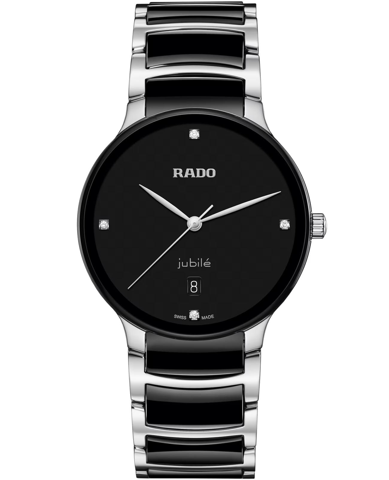 Rado Rado Centrix Diamonds R30021712  R30021712 кварцевые мужские часы черный циферблат, браслет сталь + высокотехнологичная керамика — вид спереди