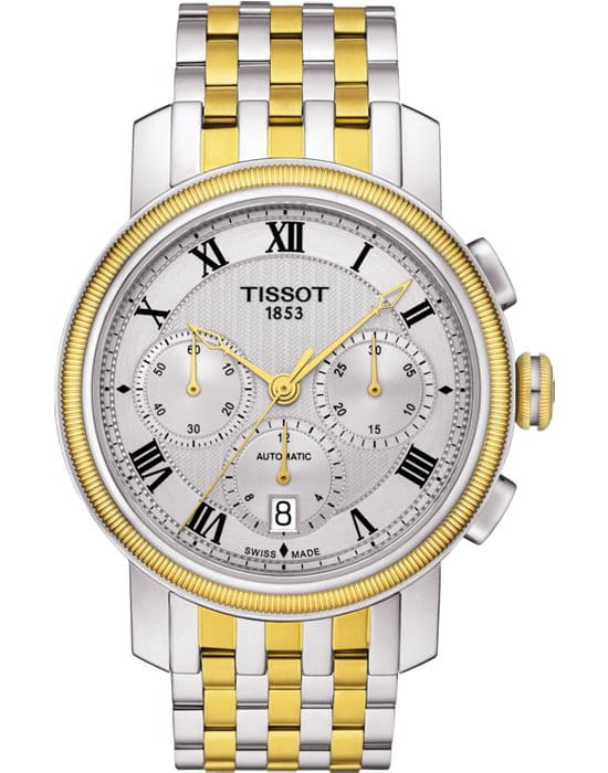 Tissot Tissot Bridgeport Automatic Valjoux T097.427.22.033.00 Bridgeport T0974272203300 механические мужские часы белый циферблат, браслет сталь c pvd покрытием — вид спереди