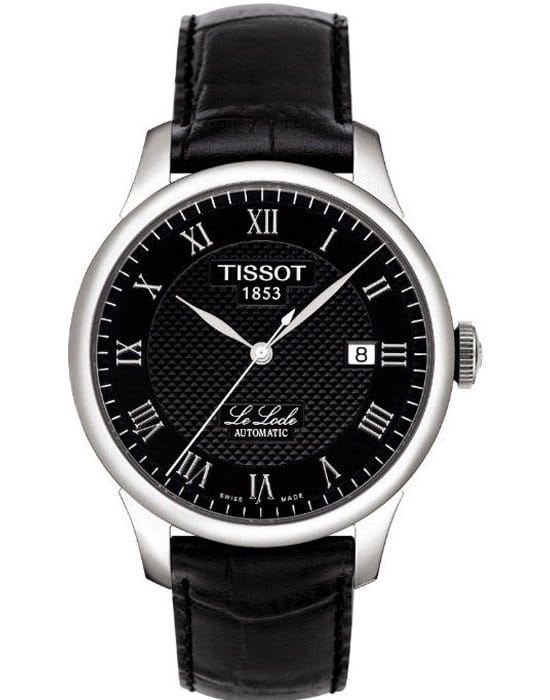 Tissot Tissot Le Locle Automatic T41.1.423.53 Le Locle Automatic T41142353 механические мужские часы черный циферблат, браслет кожаный — вид спереди