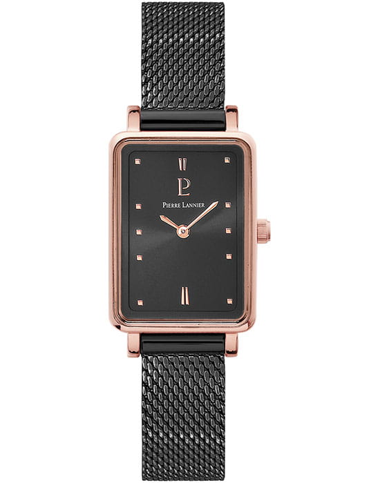 Pierre Lannier Pierre Lannier Ariane 057H739  057H739 кварцевые женские часы черный циферблат, браслет нержавеющая сталь с ip-покрытием — вид спереди