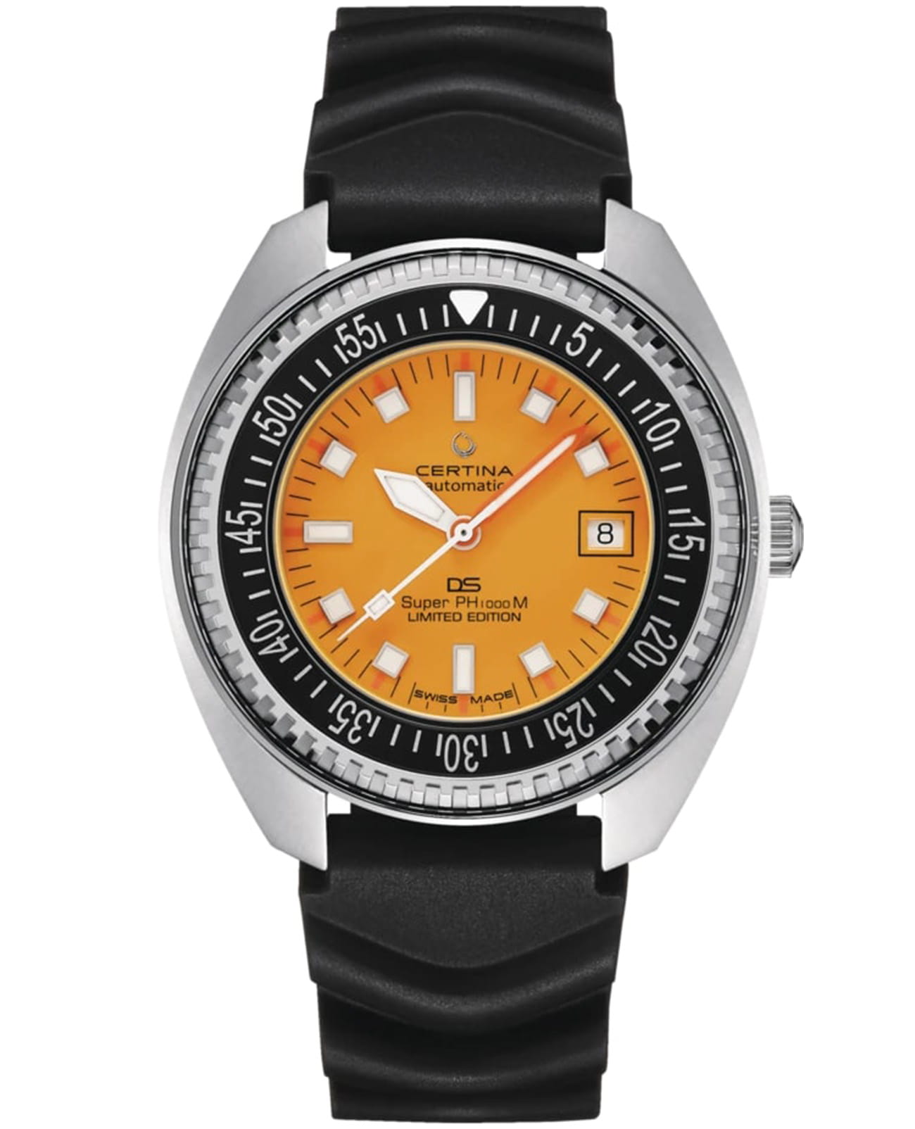 Certina Certina DS SUPER PH1000M C024.907.17.281.10  C0249071728110 механические мужские часы оранжевый циферблат, браслет пластик — вид спереди