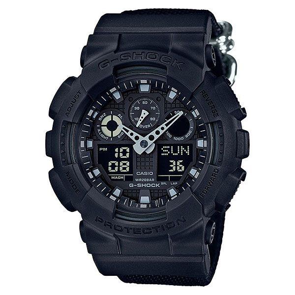 Casio Casio G-Shock GA-100BBN-1A GA-100 GA-100BBN-1A электронные мужские часы черный циферблат, браслет пластик — вид спереди