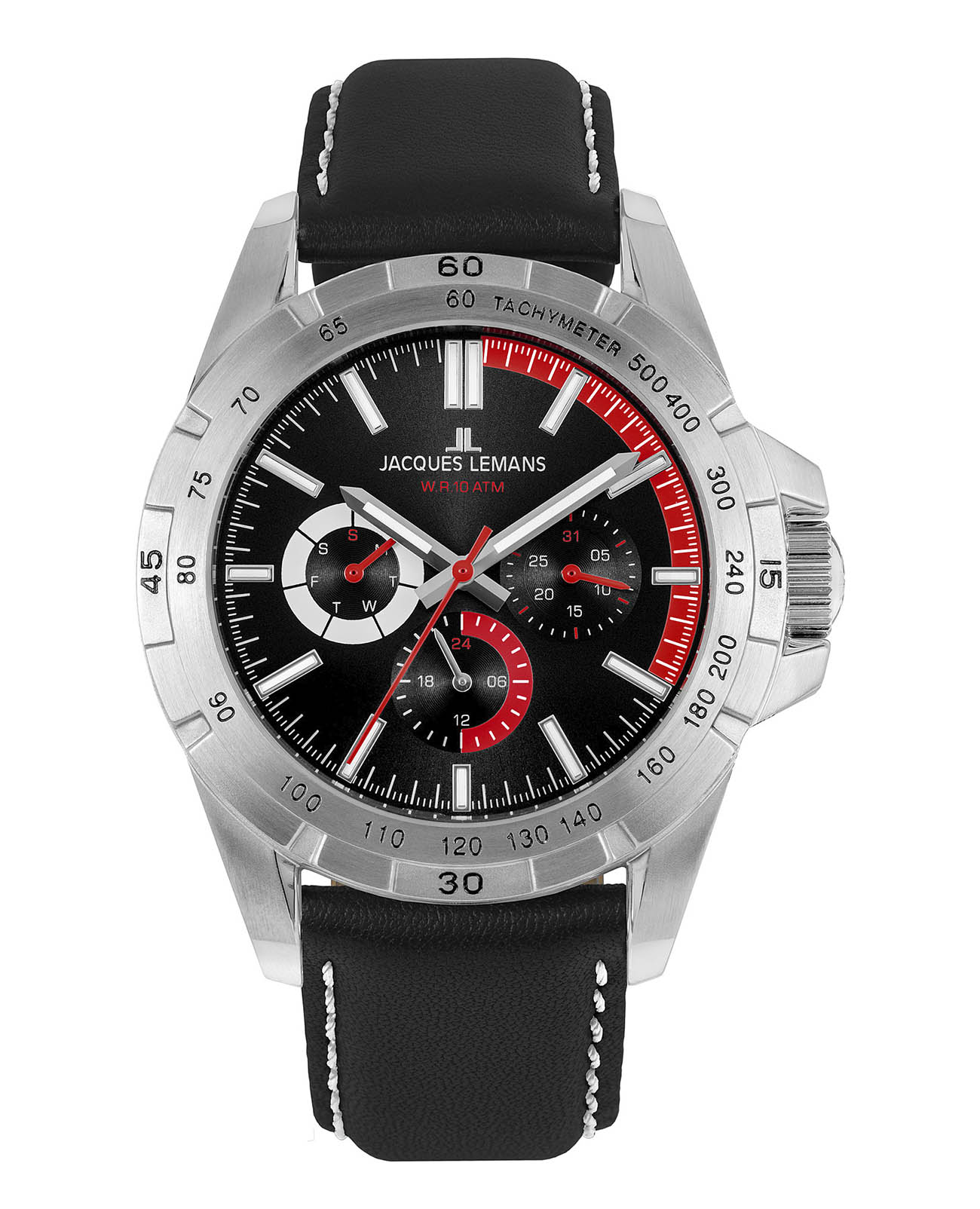 Jacques Lemans Jacques Lemans 42-11A  42-11A кварцевые мужские часы черный циферблат, браслет кожаный — вид спереди