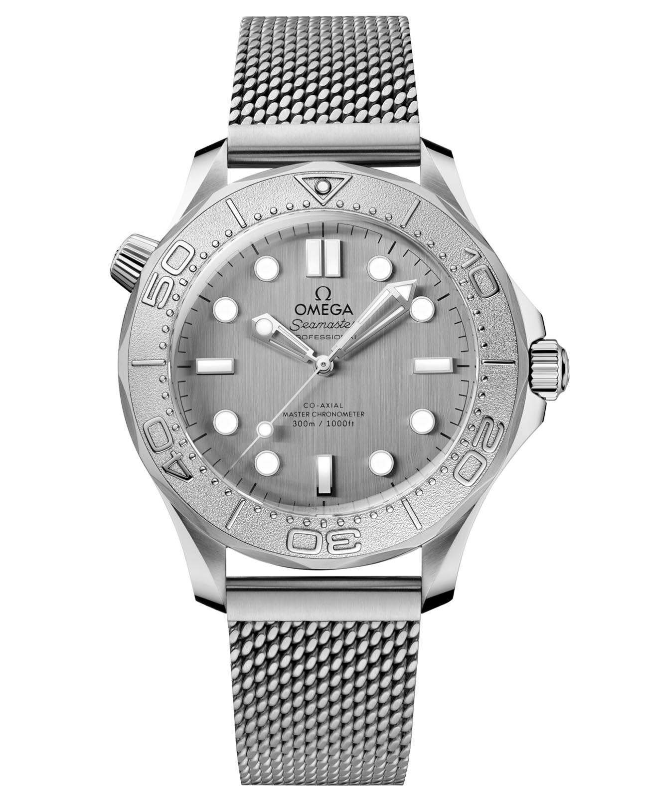 Omega Omega Seamaster Diver 300M 210.30.42.20.06.002  Diver 300m 21030422006002 механические мужские часы серый циферблат, браслет нержавеющая сталь — вид спереди