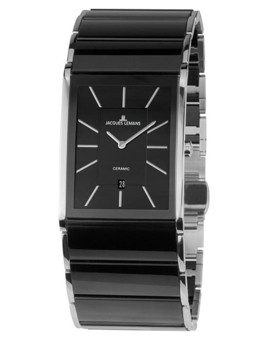 Jacques Lemans Jacques Lemans Dublin 1-1939A  1-1939A кварцевые мужские часы черный циферблат, браслет сталь + керамические вставки — вид спереди