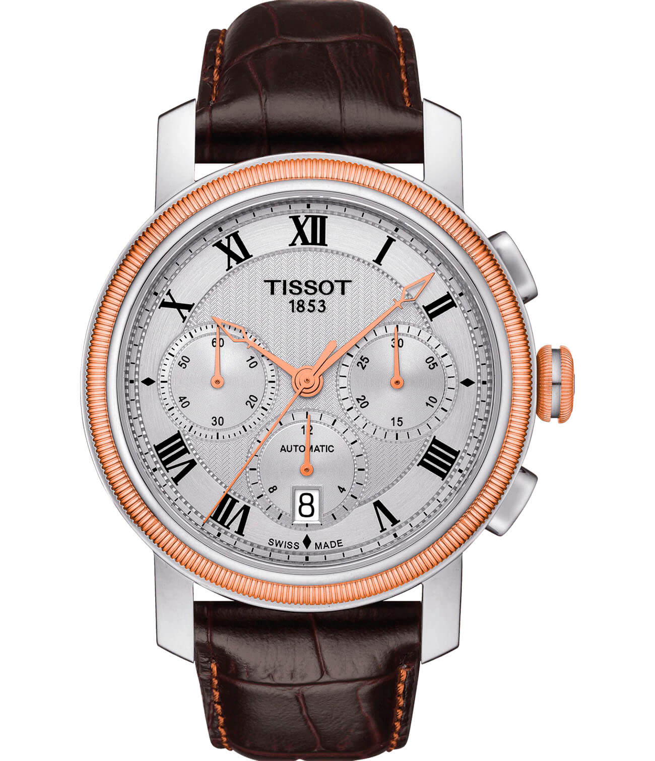Tissot Tissot Bridgeport Automatic Valjoux T097.427.26.033.00 Bridgeport T0974272603300 механические мужские часы белый циферблат, браслет кожаный — вид спереди