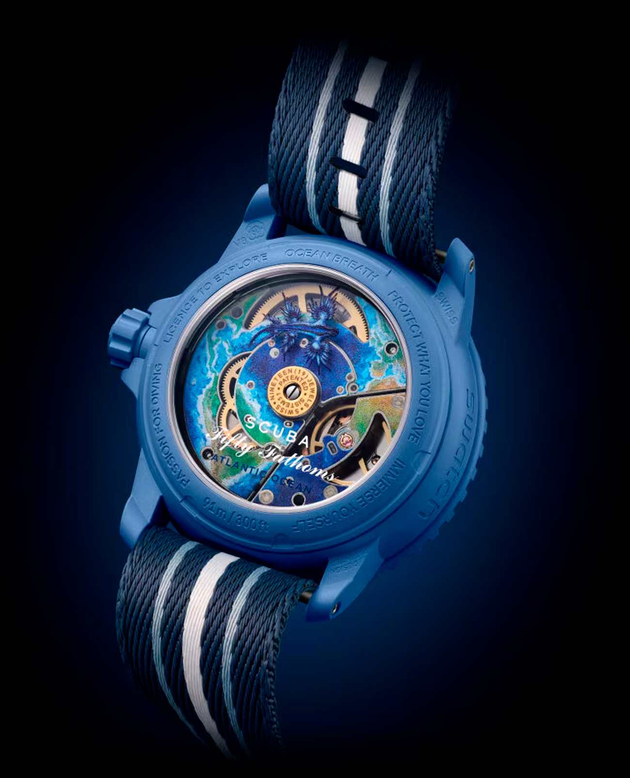 Swatch Swatch x Blancpain Atlantic ocean SO35A100, blancpain x swatch швейцария мужские часы на браслете нейлон боковой вид