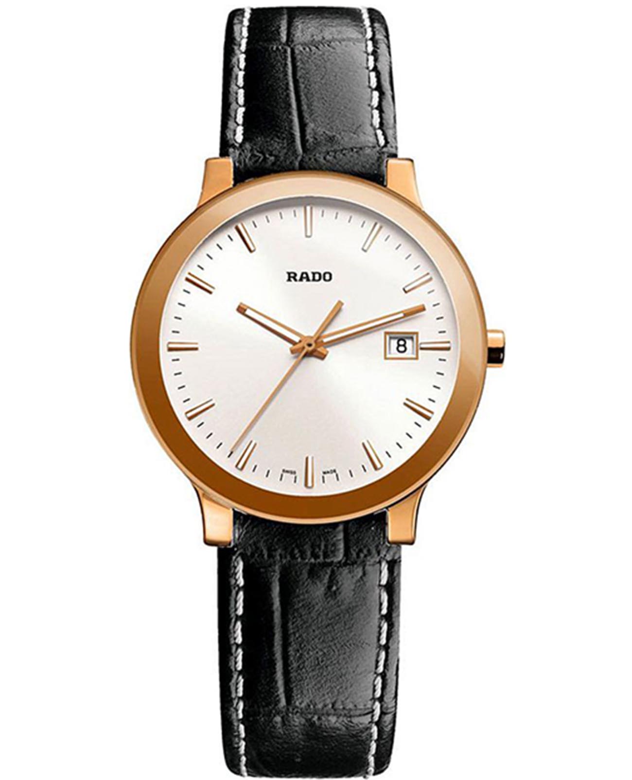 Rado Rado Centrix R30555105  R30555105 кварцевые женские часы белый циферблат, браслет кожаный — вид спереди