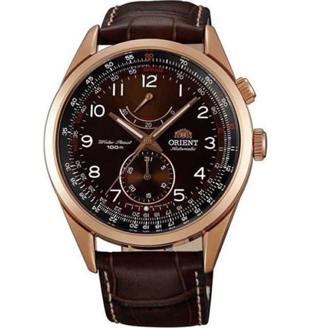 Orient Orient FM03003T (FFM03003T)  FFM03003T механические мужские часы коричневый циферблат, браслет кожаный — вид спереди