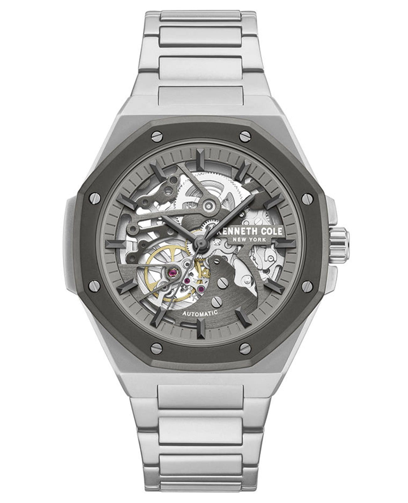 Kenneth Cole Kenneth Cole Automatic KCWGY0058903  KCWGY0058903 механические мужские часы серый циферблат, браслет нержавеющая сталь — вид спереди