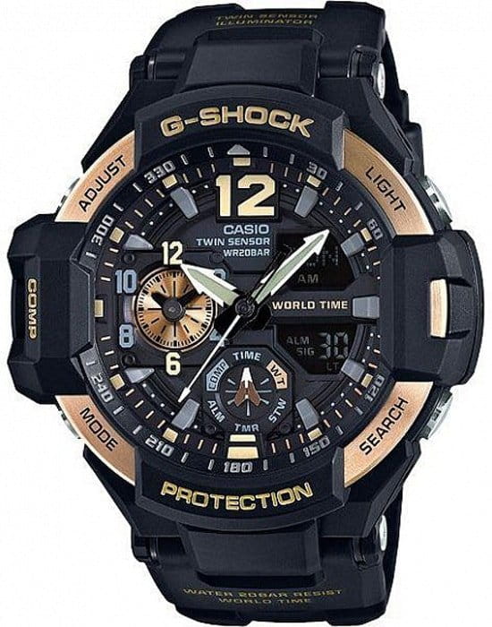 Casio Casio G-Shock GA-1100-9G GA GA-1100-9G электронные мужские часы черный циферблат, браслет пластик — вид спереди