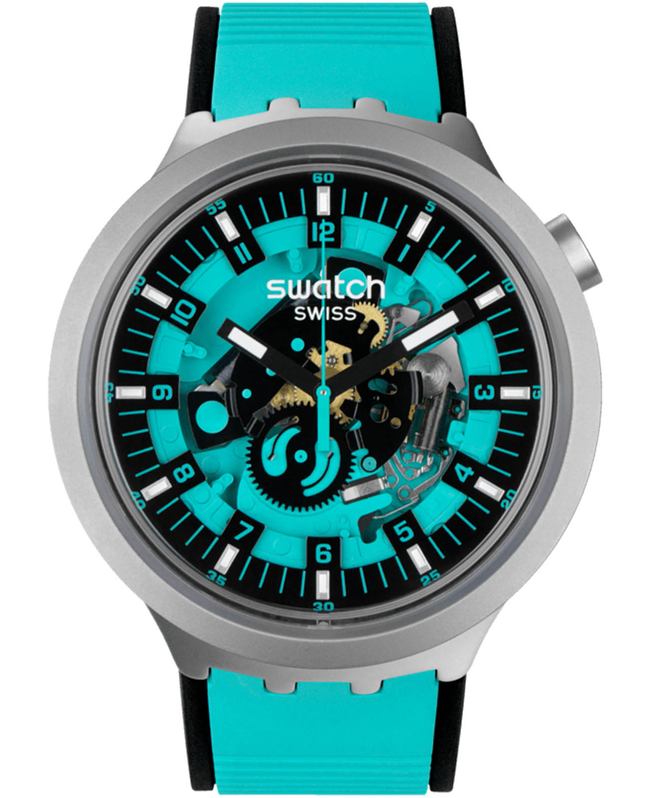 Swatch Swatch Big Bold Irony Lacquered SB07S111  SB07S111 кварцевые мужские часы бирюзовый циферблат, браслет резина — вид спереди