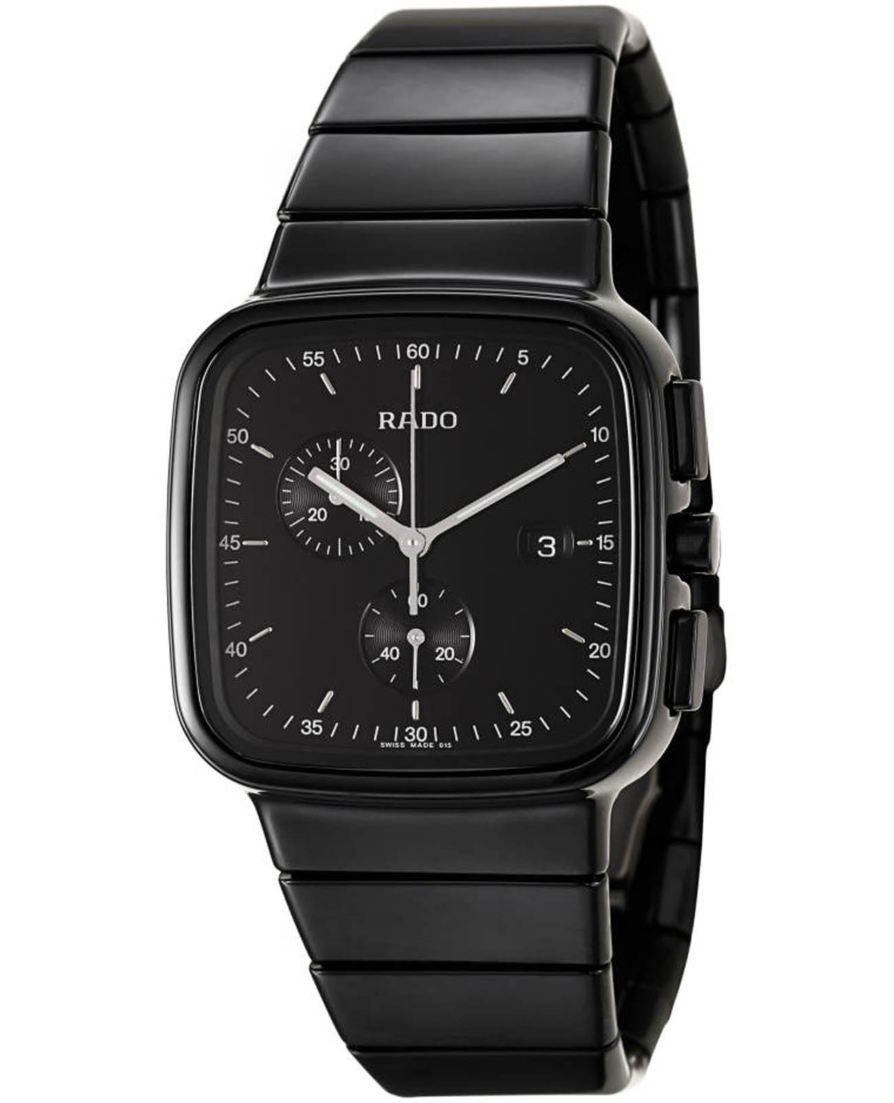 Rado Rado R5.5 R28885152  R28885152 кварцевые мужские часы черный циферблат, браслет высокотехнологичная плазменная керамика — вид спереди