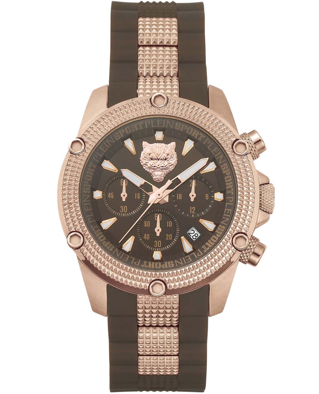 Plein Sport Plein Sport Hurricane PSDBA0623  PSDBA0623 кварцевые мужские часы коричневый циферблат, браслет сталь + силикон — вид спереди