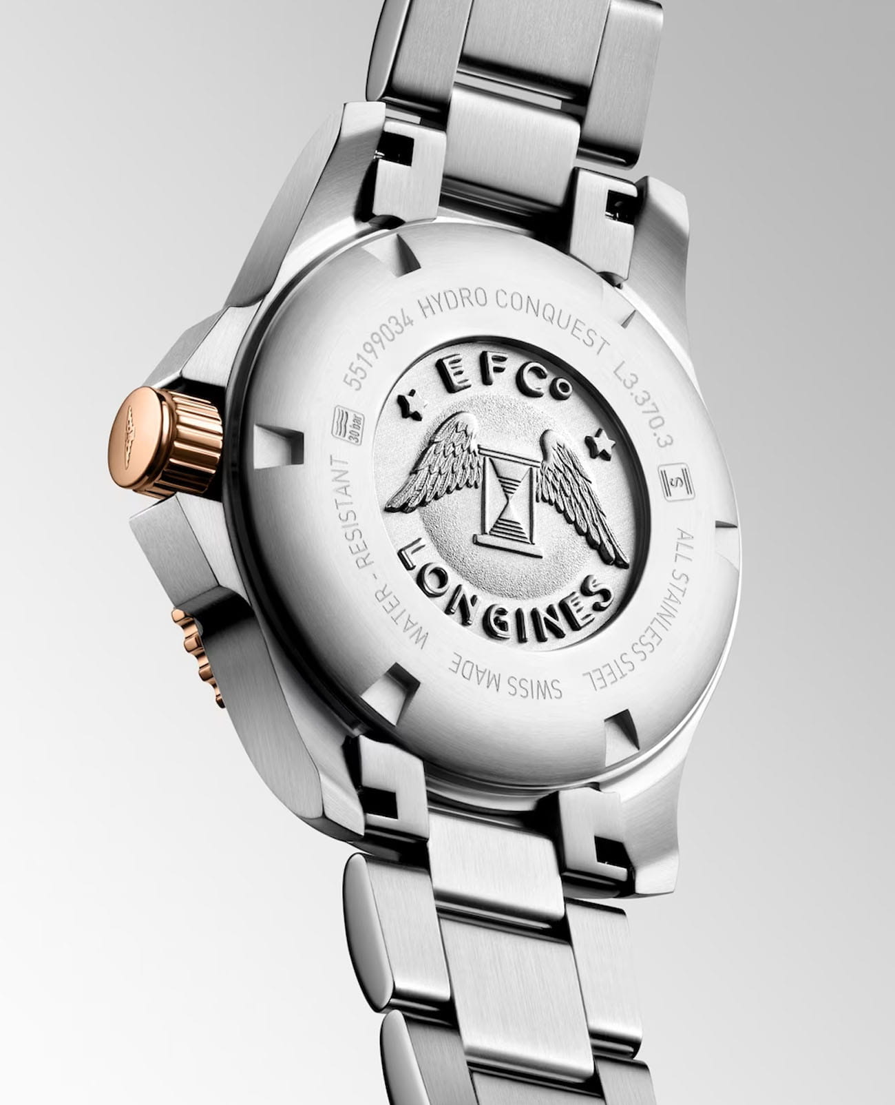 Longines Longines HydroConquest L3.370.3.89.6, hydroconquest швейцария женские часы на браслете нержавеющая сталь с pvd-покрытием боковой вид
