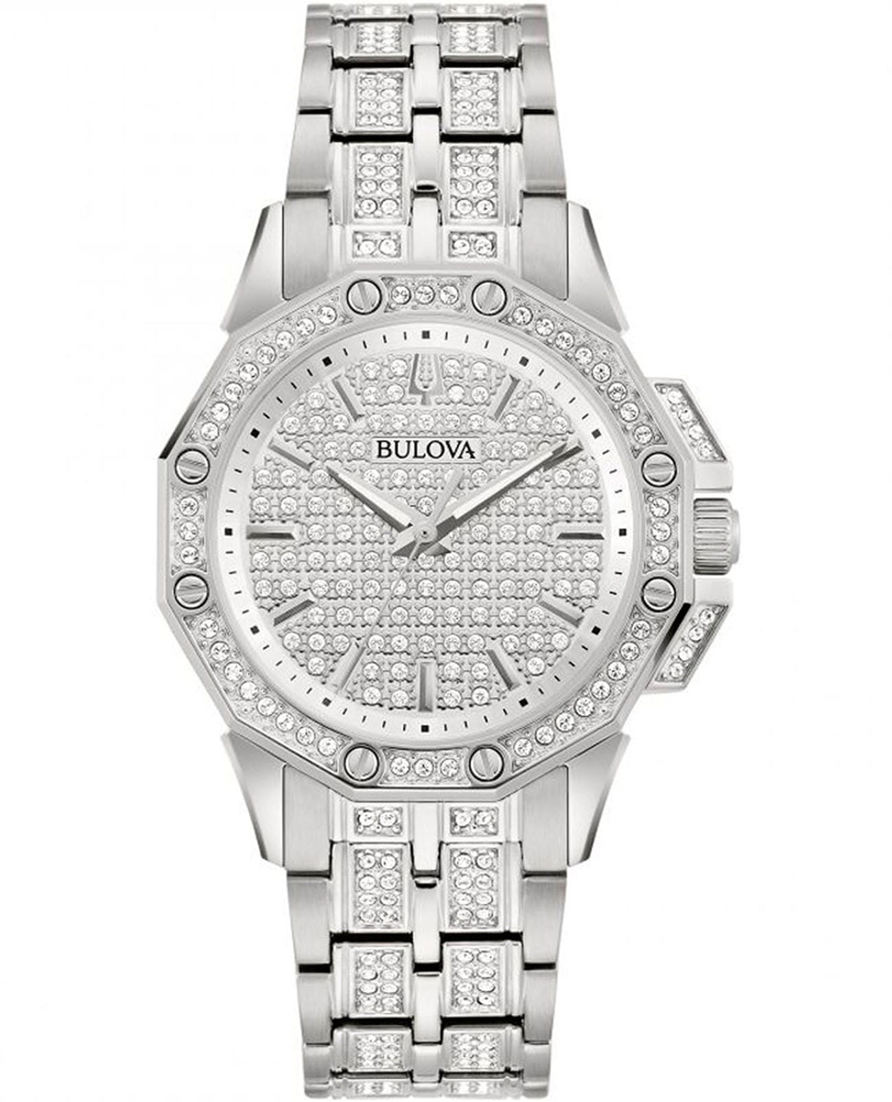 Bulova Bulova Crystal Octava 96L305  96L305 кварцевые женские часы серебристый циферблат, браслет нержавеющая сталь — вид спереди
