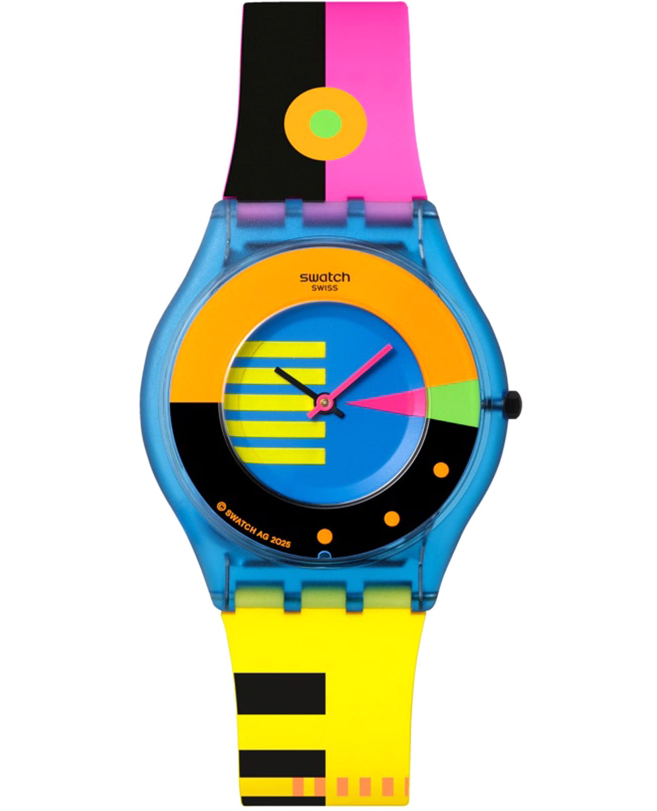 Swatch Swatch Neon Flumotions SS08S101  SS08S101 кварцевые женские часы цветной циферблат, браслет силикон — вид спереди