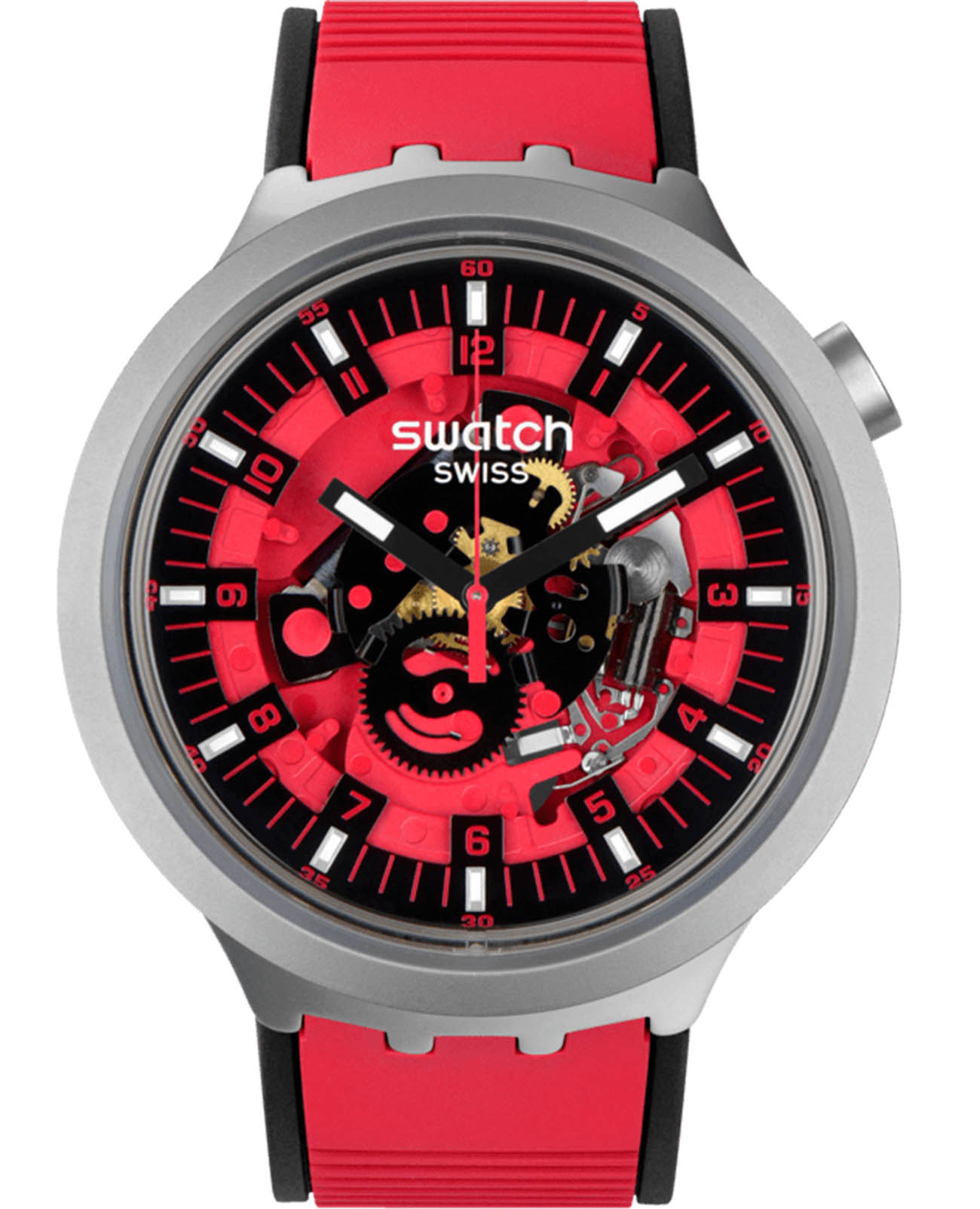 Swatch Swatch Big Bold Irony Lacquered SB07S110  SB07S110 кварцевые мужские часы красный циферблат, браслет резина — вид спереди