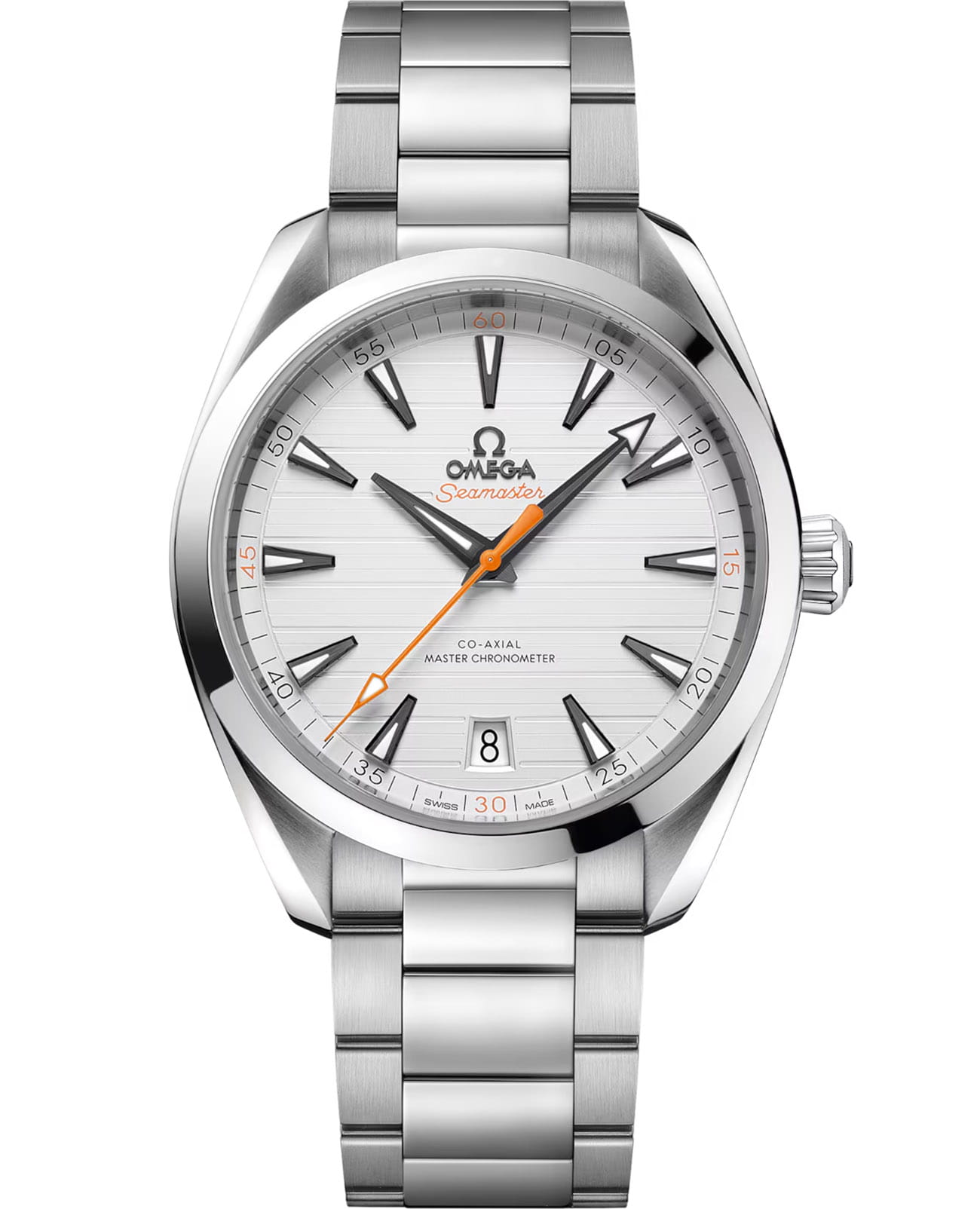 Omega Omega Seamaster Aqua Terra 220.10.41.21.02.001 Aqua Terra 22010412102001 механические мужские часы белый циферблат, браслет нержавеющая сталь — вид спереди