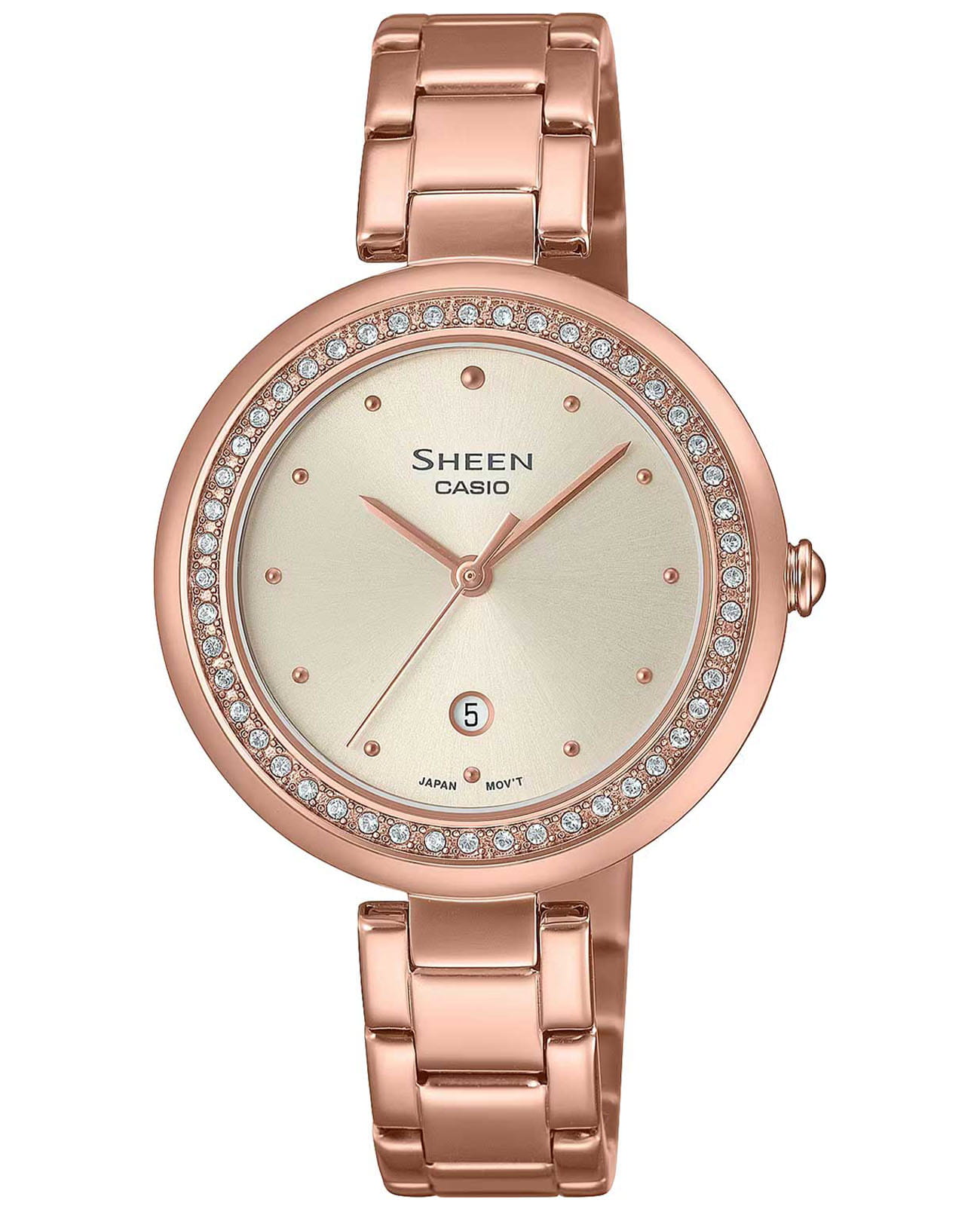 Casio Casio Sheen SHE-4556PG-7AUDF  SHE-4556PG-7AUDF кварцевые женские часы шампань циферблат, браслет сталь с ip покрытием — вид спереди