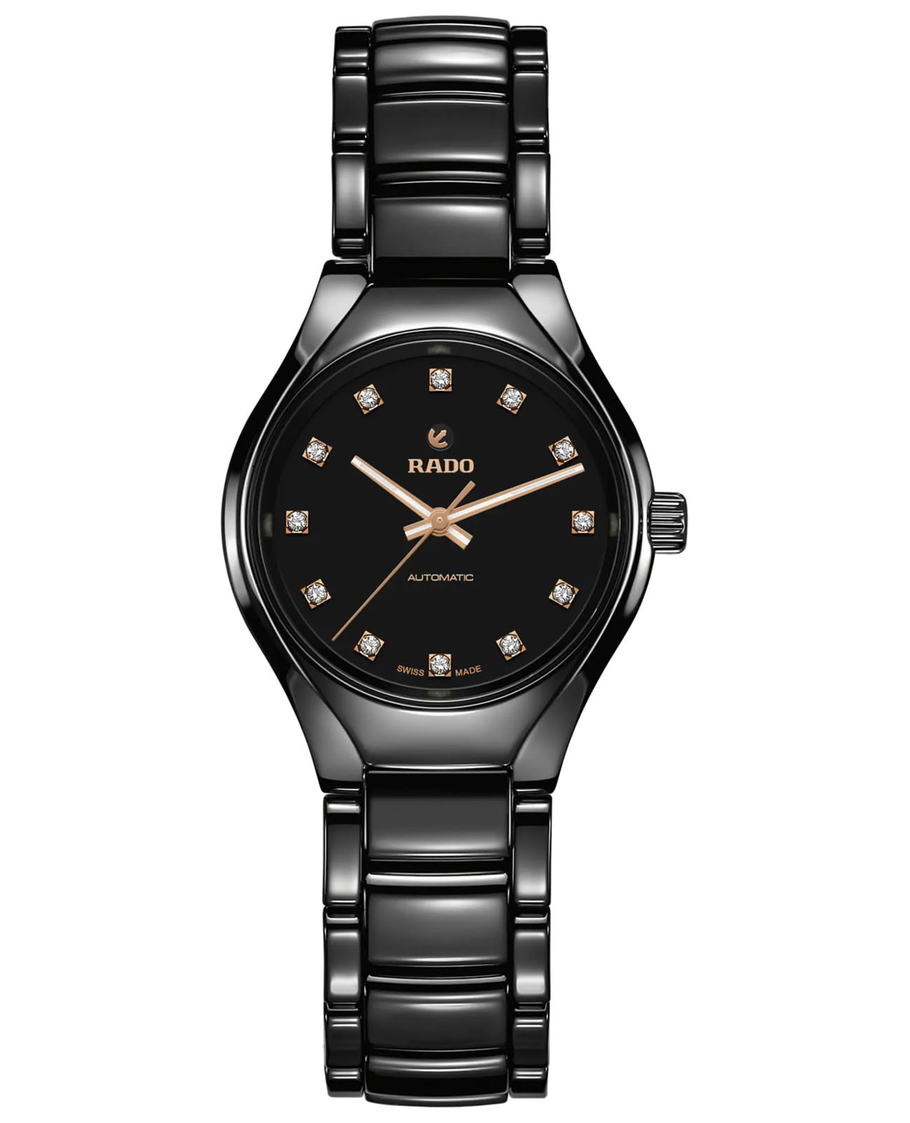 Rado Rado True Automatic Diamonds R27242732 Automatic R27242732 механические женские часы черный циферблат, браслет плазменная керамика — вид спереди
