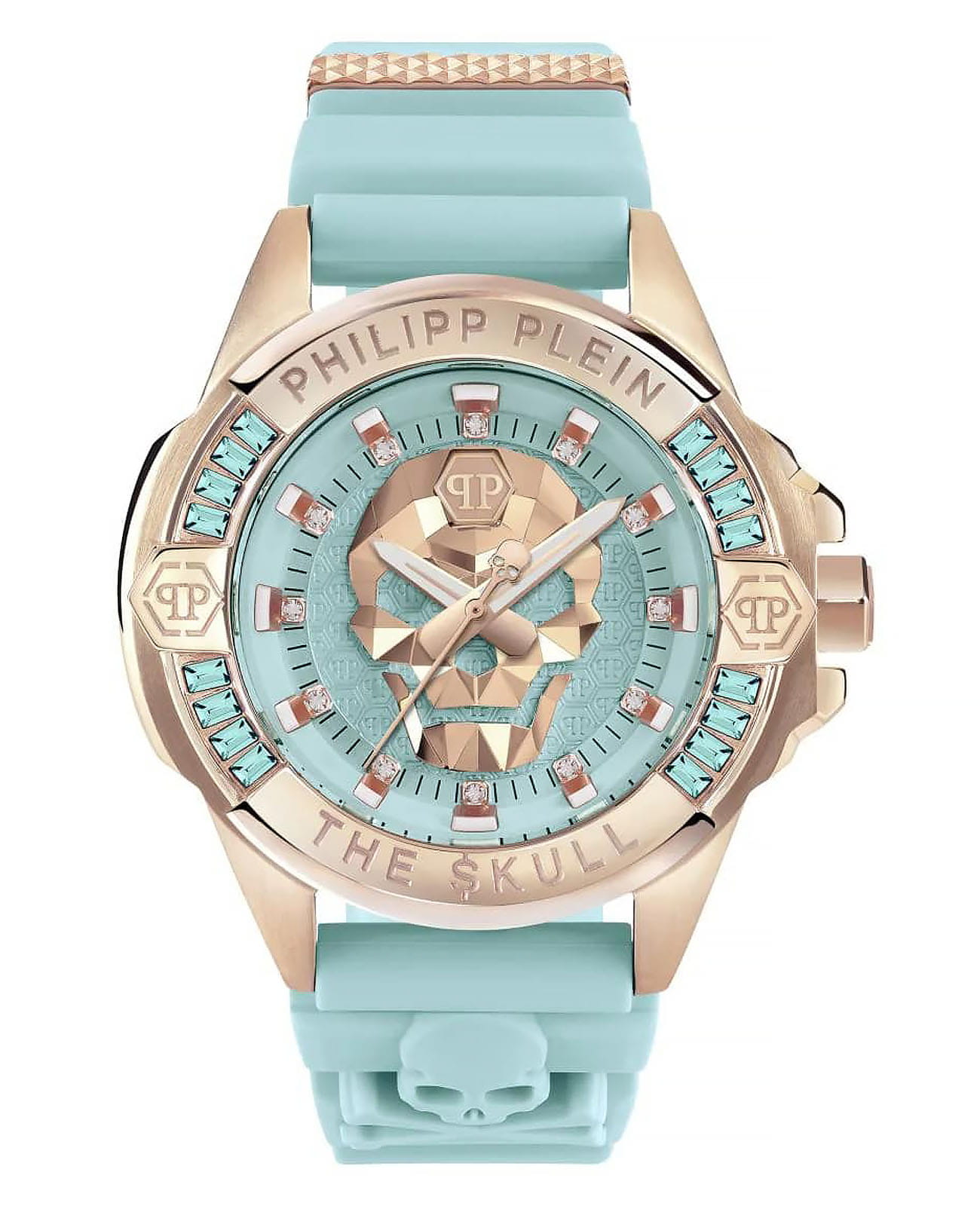Philipp Plein Philipp Plein The Skull PWNAA1223  PWNAA1223 кварцевые женские часы синий циферблат, браслет силикон — вид спереди