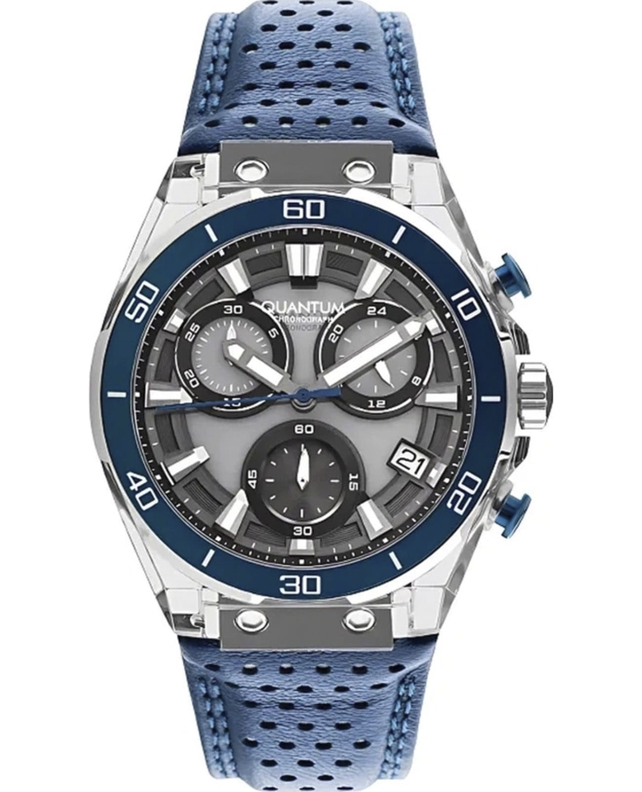 Quantum Quantum Powertech PWG1107.369  PWG1107.369 кварцевые мужские часы серый циферблат, браслет кожаный — вид спереди