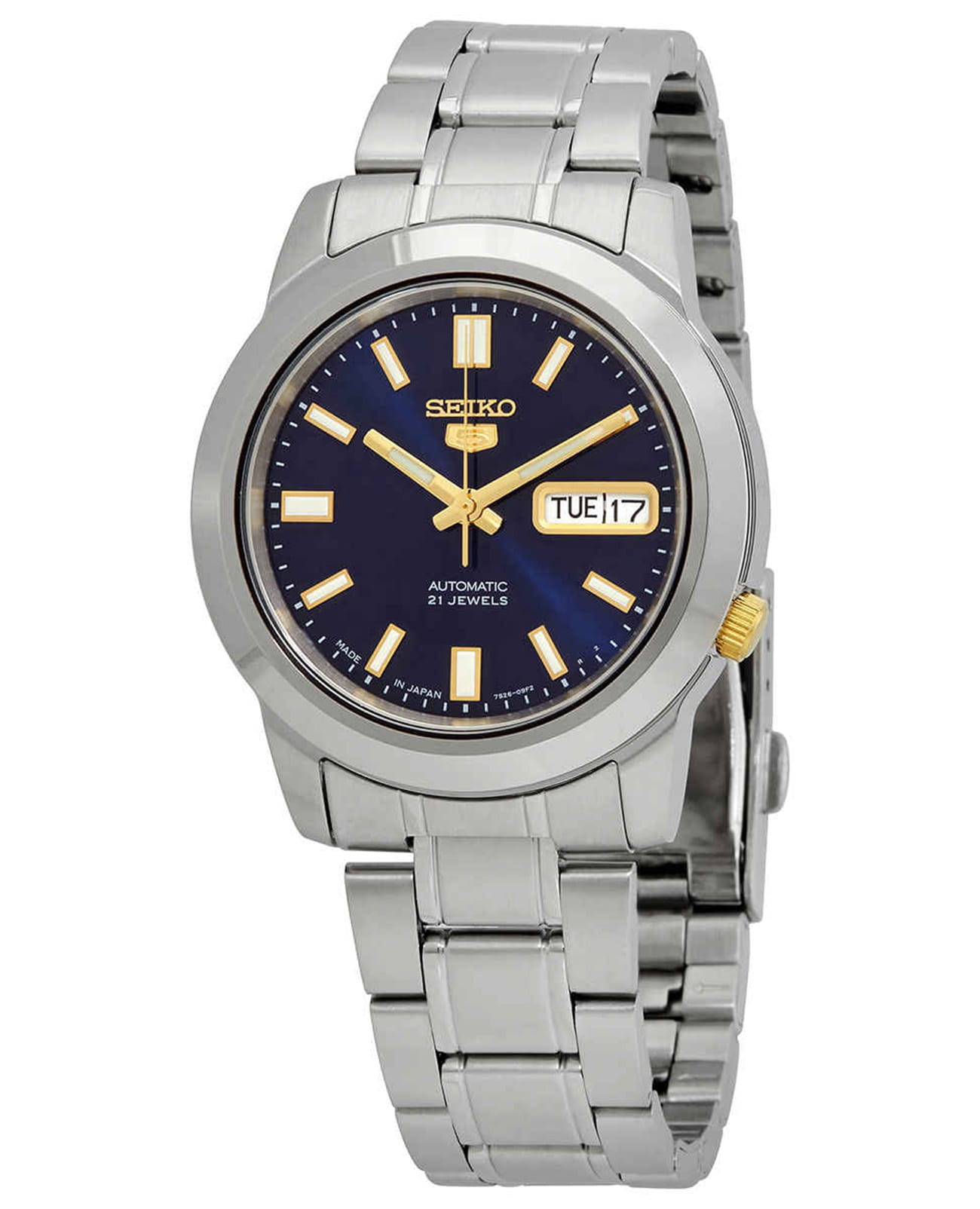 Seiko Seiko 5 Regular SNKL79K1  SNKL79K1 механические мужские часы синий циферблат, браслет нержавеющая сталь — вид спереди