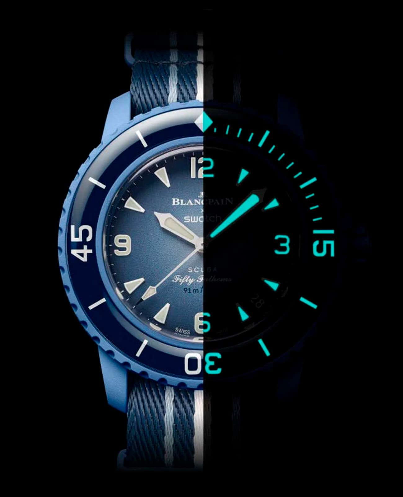 Swatch Swatch x Blancpain Atlantic ocean SO35A100 , наручные мужские часы фото под углом