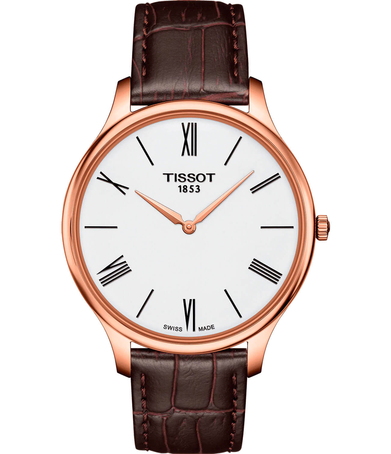 Tissot Tissot Tradition 5.5 T063.409.36.018.00 Tradition T0634093601800 кварцевые мужские часы белый циферблат, браслет кожаный — вид спереди