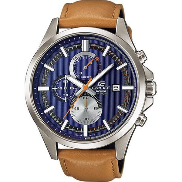 Casio Casio Edifice EFV-520L-2A EFV EFV-520L-2A кварцевые мужские часы синий циферблат, браслет кожаный — вид спереди