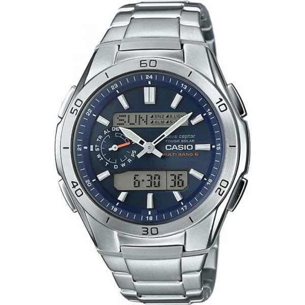 Casio CASIO WAVE CEPTOR WVA-M650D-2A  WVA-M650D-2A кварцевые мужские часы черный циферблат, браслет нержавеющая сталь — вид спереди