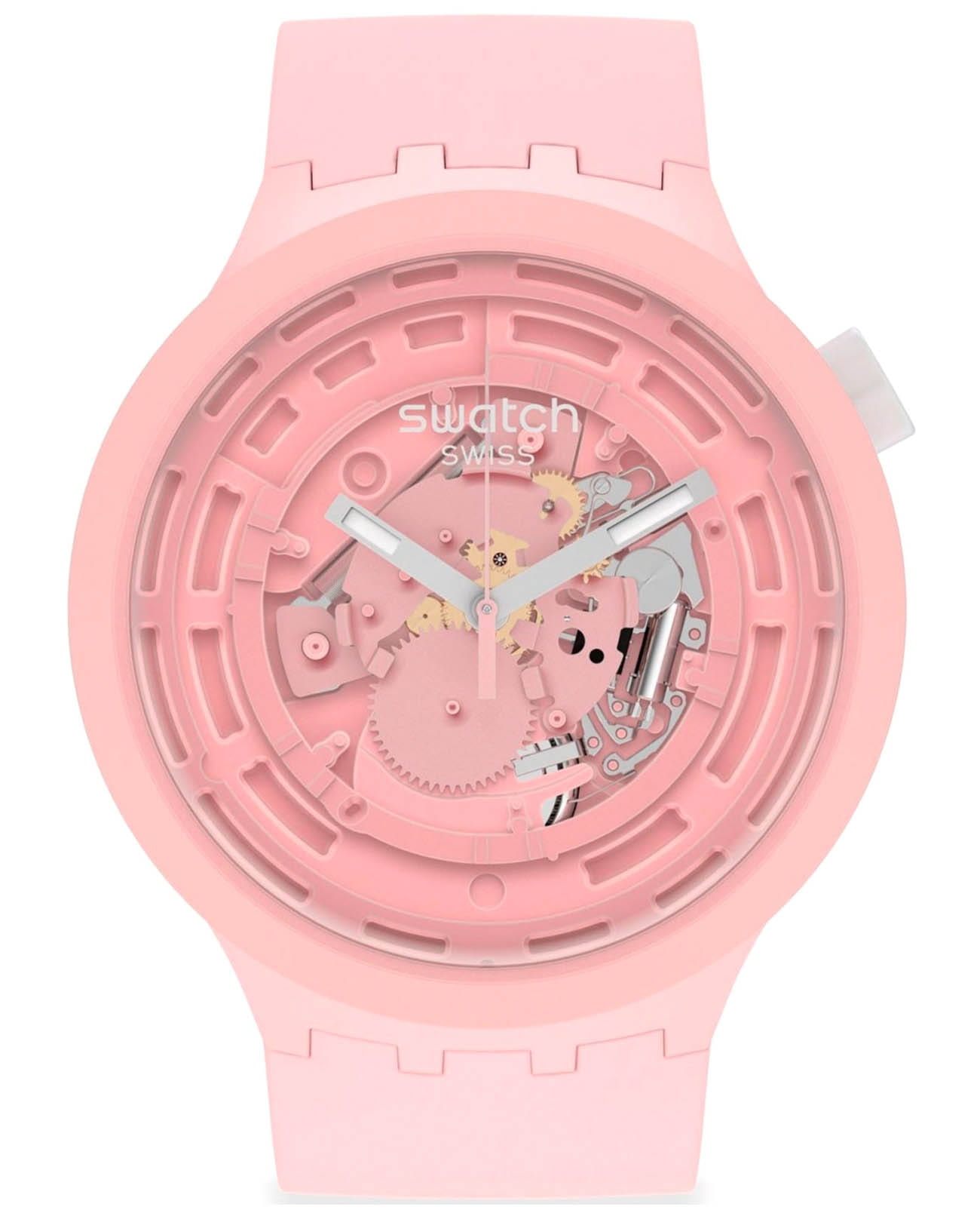 Swatch Swatch Big Bold Bioceramic Lacquered SB03P100  SB03P100 кварцевые мужские часы розовый циферблат, браслет силикон — вид спереди