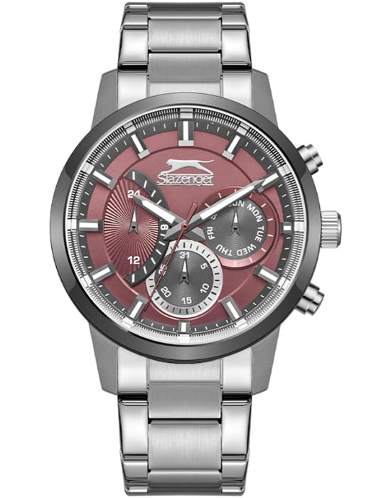 Slazenger Slazenger SL.09.2372.2.06  SL.09.2372.2.06 кварцевые мужские часы красный циферблат, браслет суперметалл — вид спереди