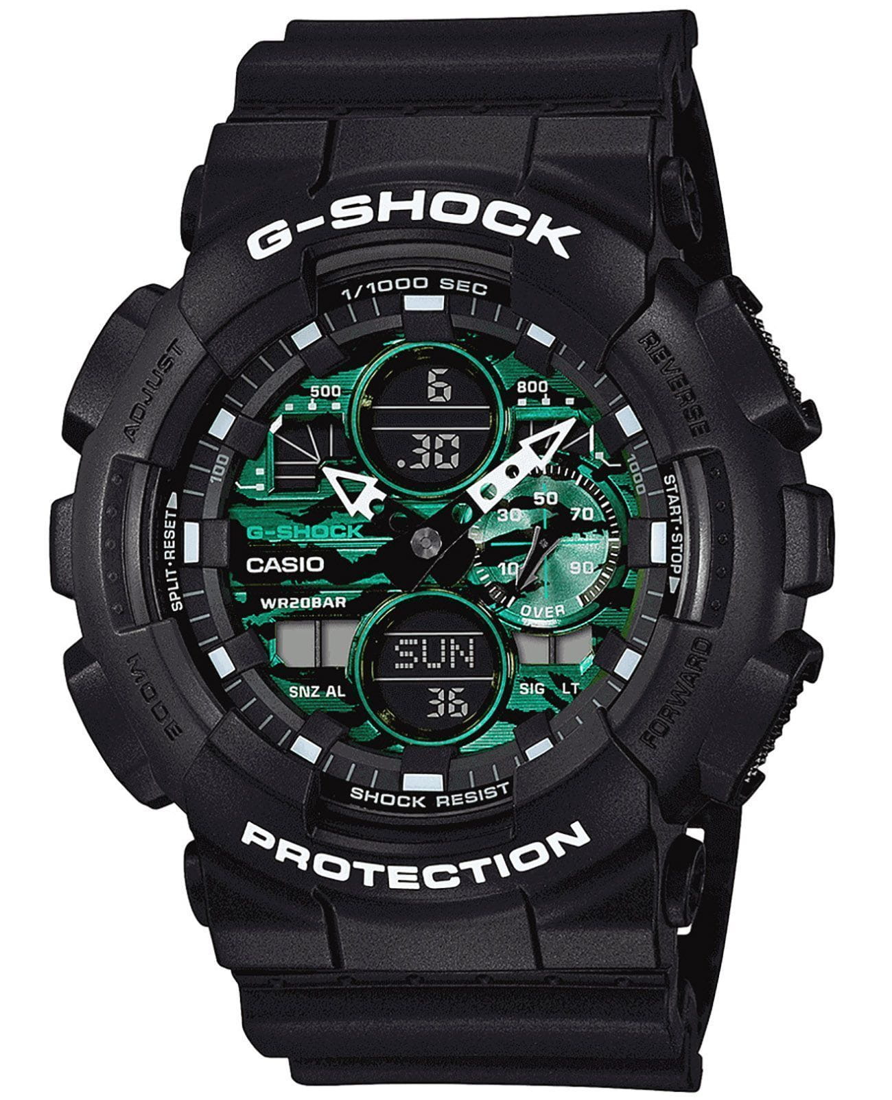 Casio Casio G-Shock GA-140MG-1A GA GA-140MG-1AER электронные мужские часы зеленый циферблат, браслет пластик — вид спереди
