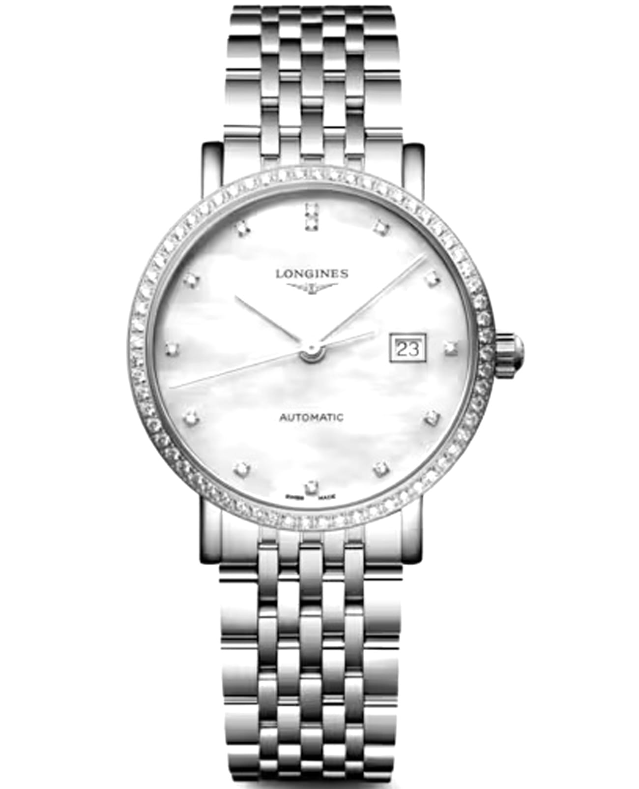 Longines Longines Elegance Elegant Collection 29 мм L4.310.0.80.6  L43100806 механические женские часы перламутровый циферблат, браслет нержавеющая сталь — вид спереди