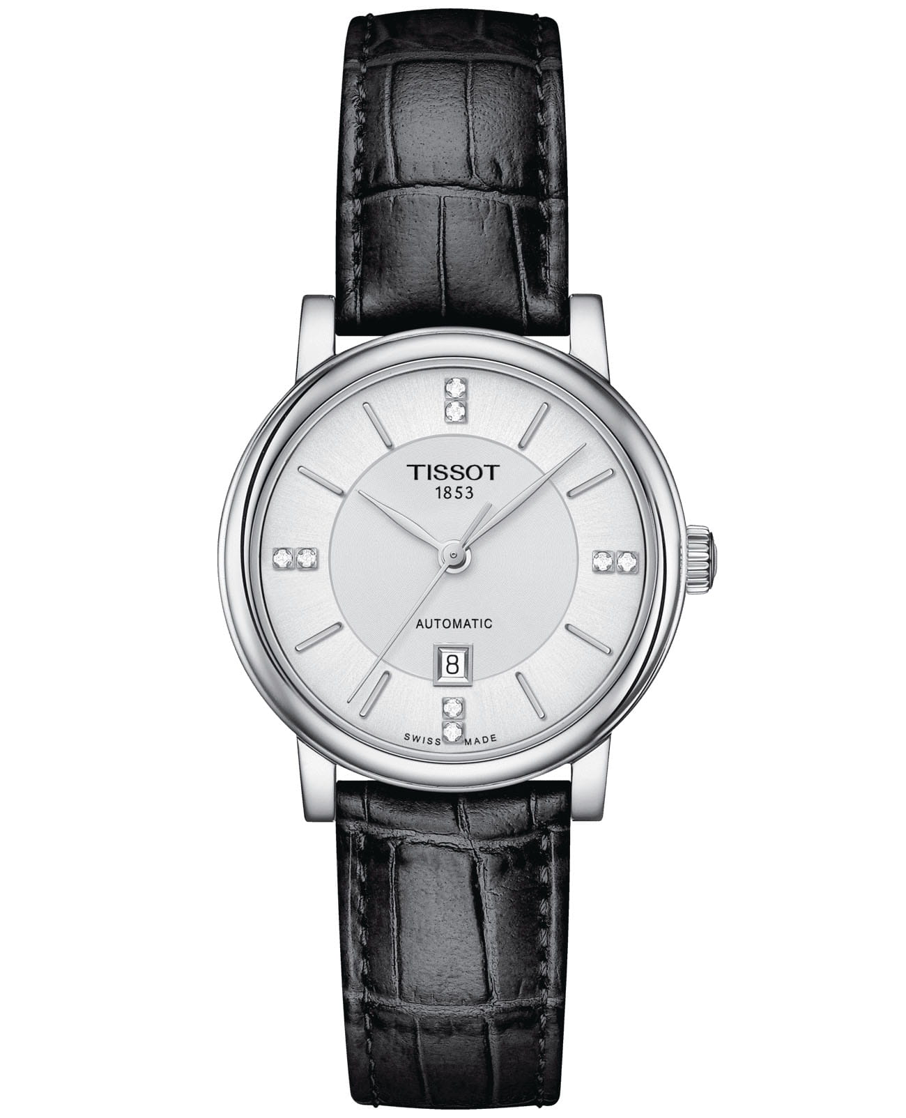 Tissot Tissot Carson Premium Lady Automatic T122.207.16.036.01 Carson T1222071603601 механические женские часы белый циферблат, браслет кожаный — вид спереди