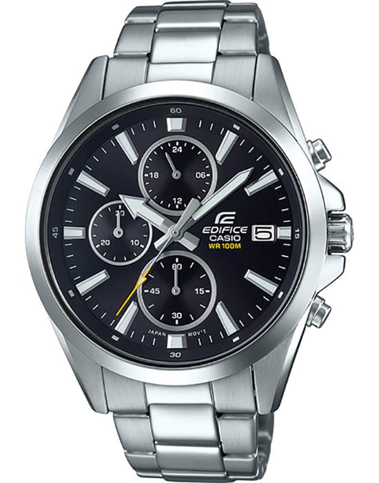 Casio Casio Edifice EFV-560D-1A EFV EFV-560D-1A кварцевые мужские часы черный циферблат, браслет нержавеющая сталь — вид спереди